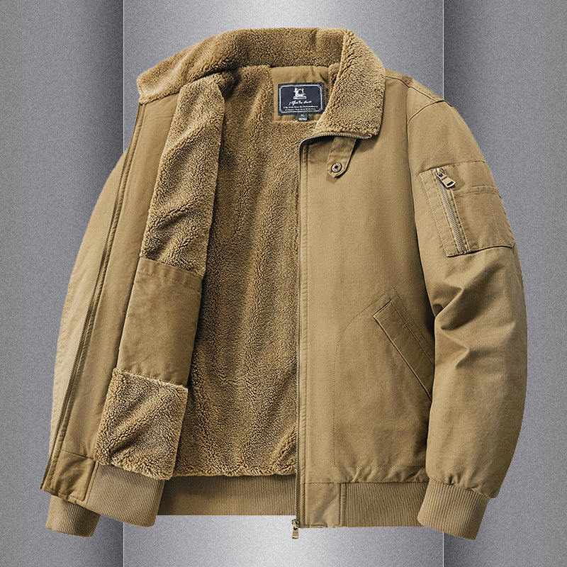 Warm And Loose Polo Collar Pure Cotton Workwear Jacket Casual Lambswool