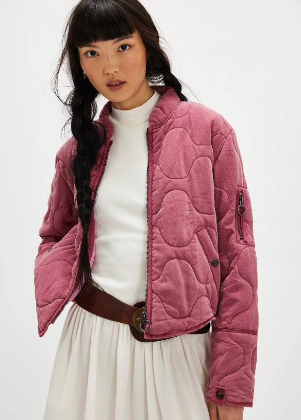 Women’s Quilted Cotton Jacket – Loose Fit Stand Collar Coat