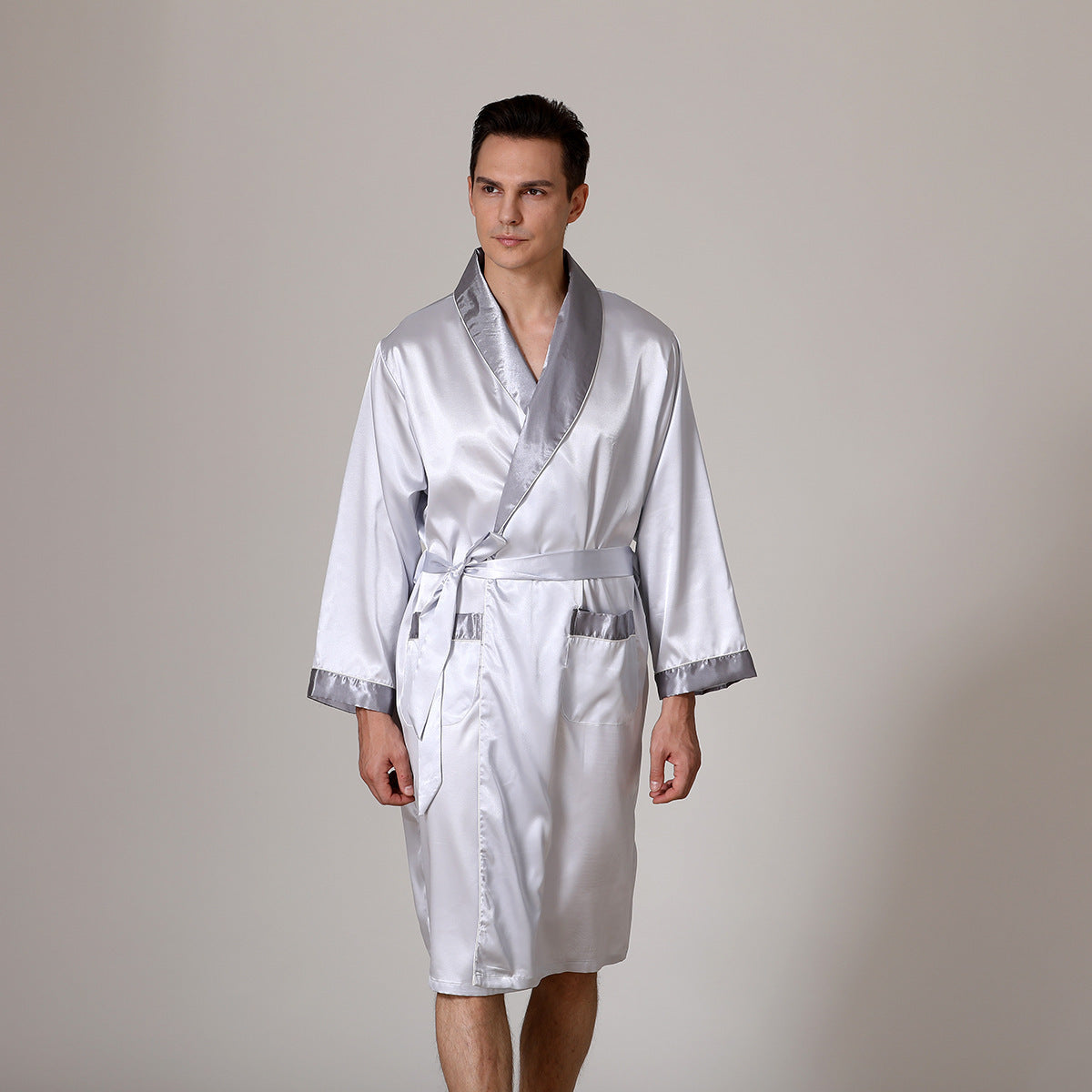 Men&#39;s Summer Silk Bathrobe Nightgown