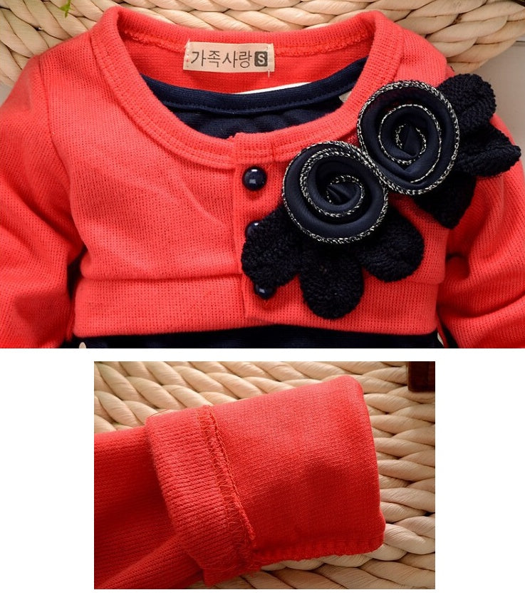 Autumn new children&#39;s long-sleeved cartoon wave point children&#39;s skirt girls cute print children&#39;s clothing Korean casual children&#39;s clothing