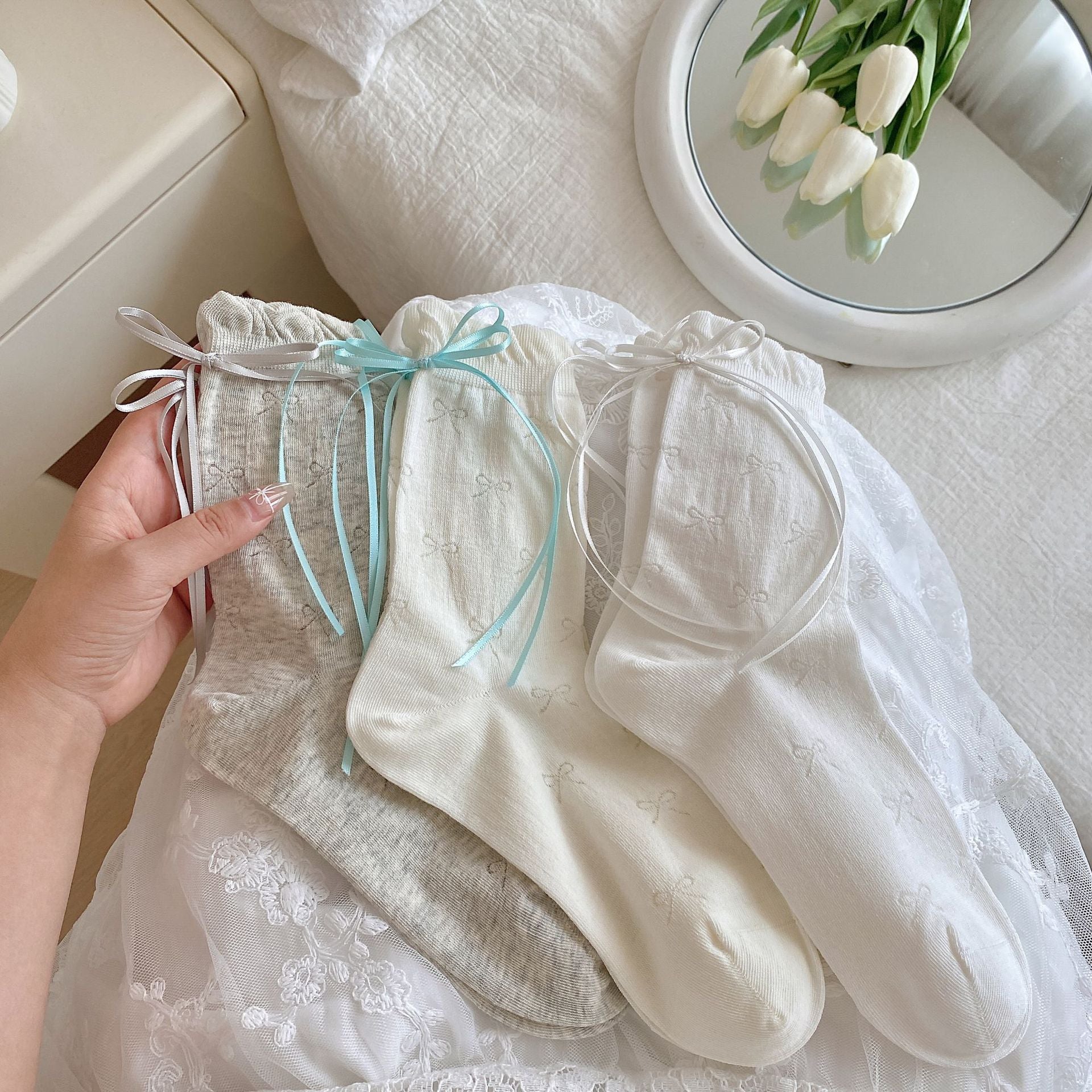 Thin Mesh Breathable Bunching Socks Children Cute Girl Bow Cotton