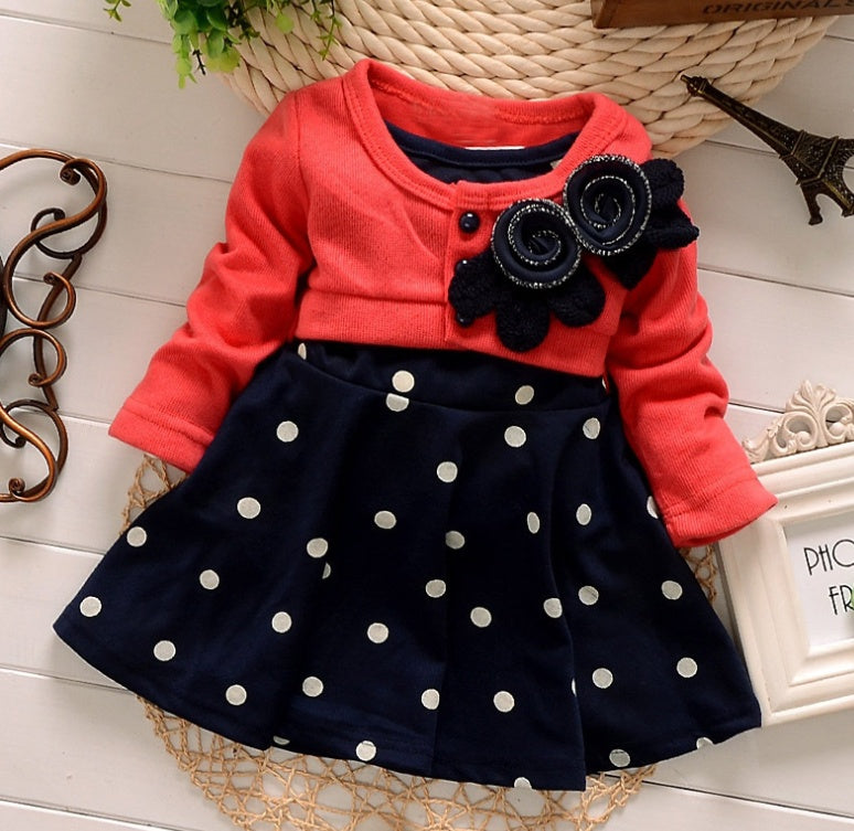 Autumn new children&#39;s long-sleeved cartoon wave point children&#39;s skirt girls cute print children&#39;s clothing Korean casual children&#39;s clothing