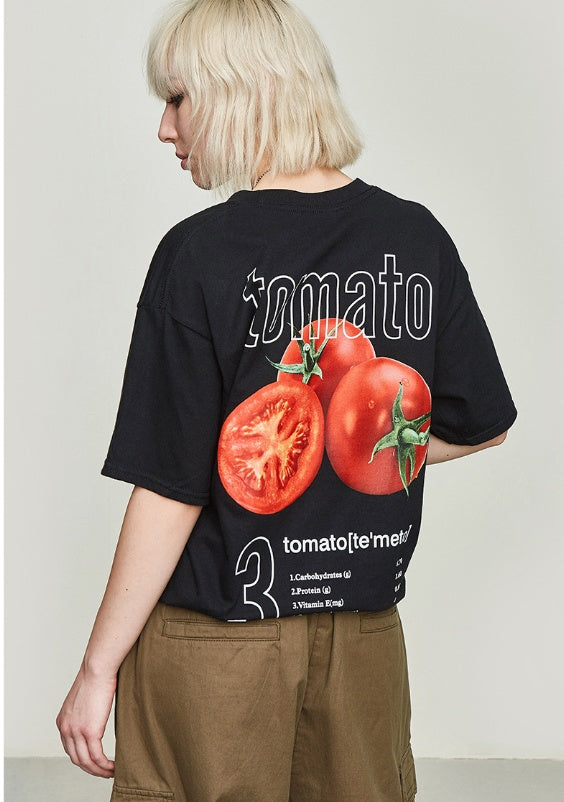 Summer new European and American street fashion vegetables broccoli printing pattern T-shirt men and women street bf personality student short sleeve