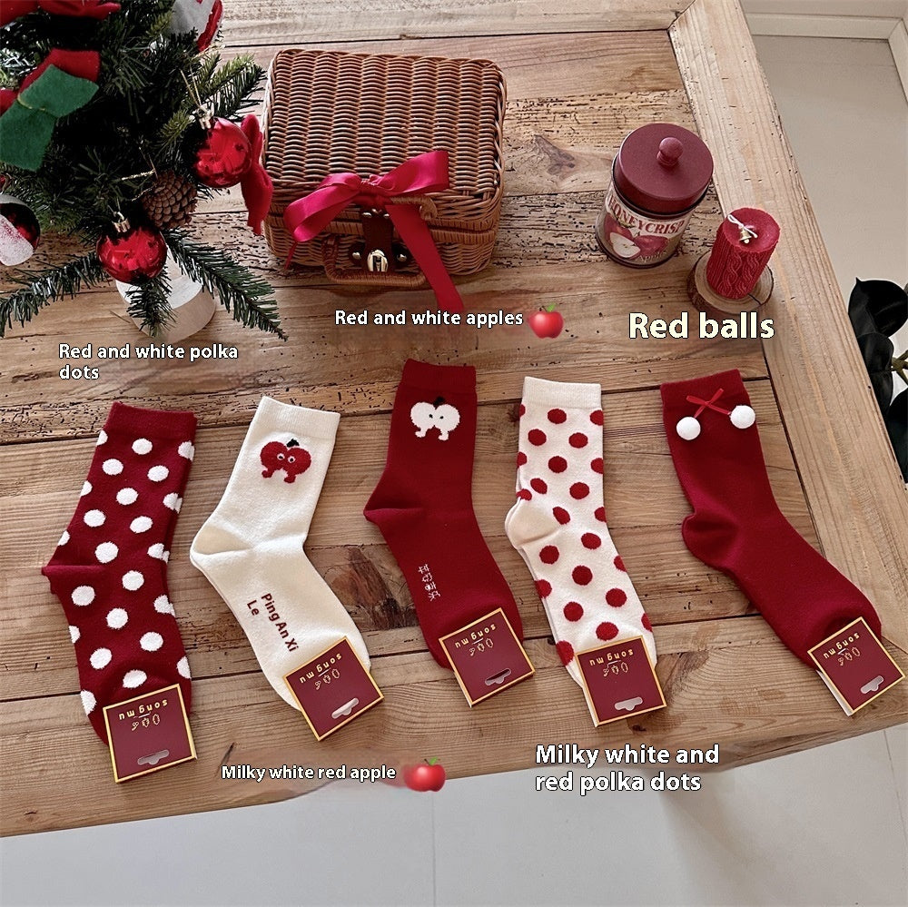 Red Dehaired Angora Polka Dot Mid-calf Creative Christmas Stockings