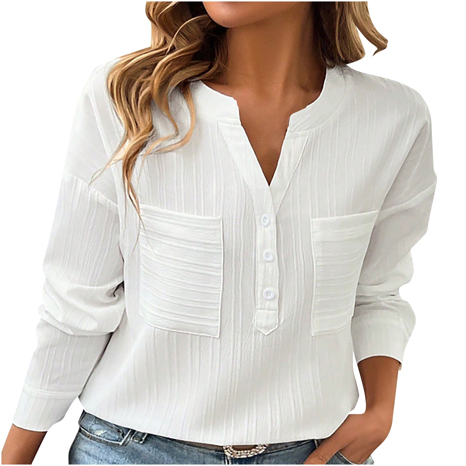 Women&#39;s Shirt V-neck Temperament Leisure Solid Color Pullover