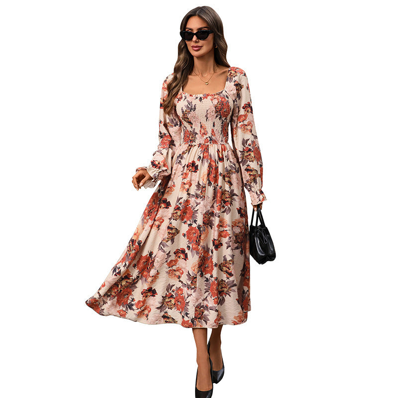 Retro French Romantic Elegant Printed Dress Women