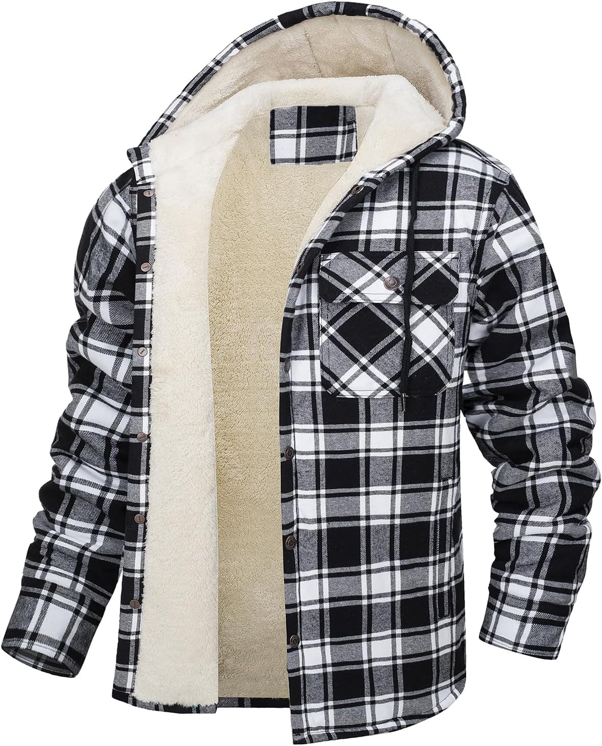 Fiorafashion Men’s Long Sleeve Hooded Plaid Coat – Fleece-Lined Winter Jacket for Casual &amp; Outdoor Wear