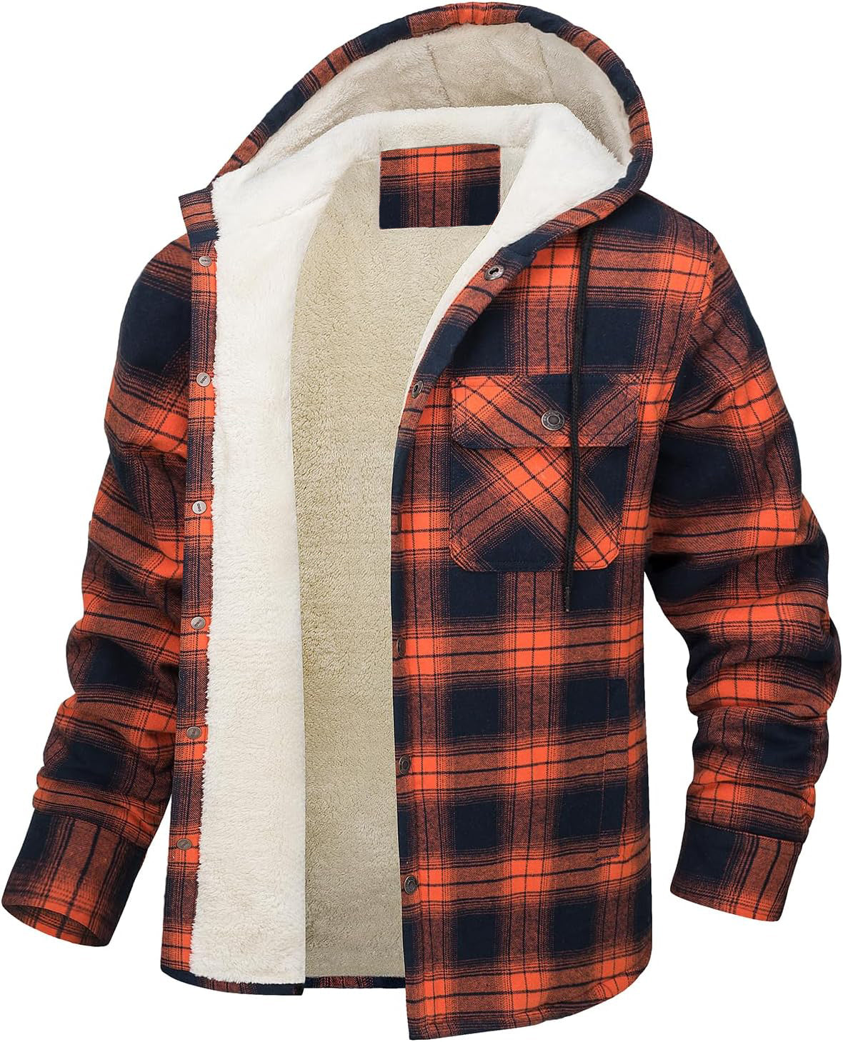 Fiorafashion Men’s Long Sleeve Hooded Plaid Coat – Fleece-Lined Winter Jacket for Casual &amp; Outdoor Wear