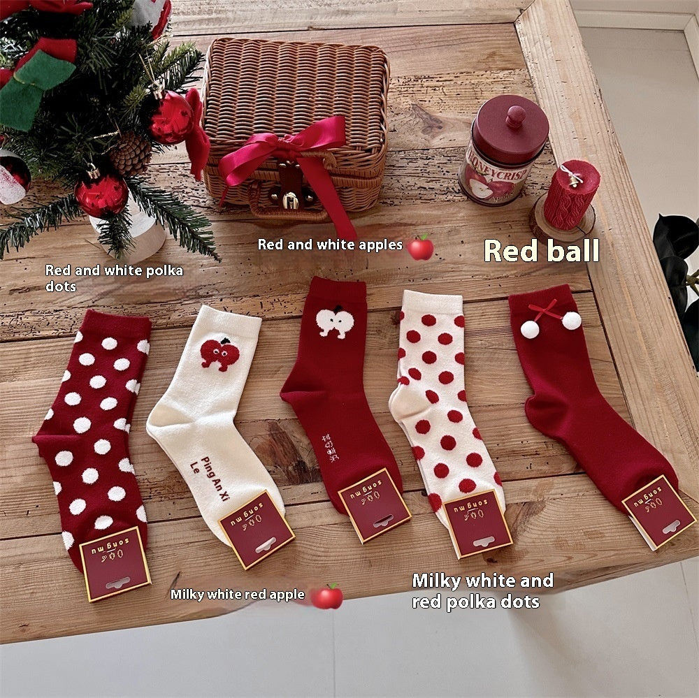 Red Dehaired Angora Polka Dot Mid-calf Creative Christmas Stockings