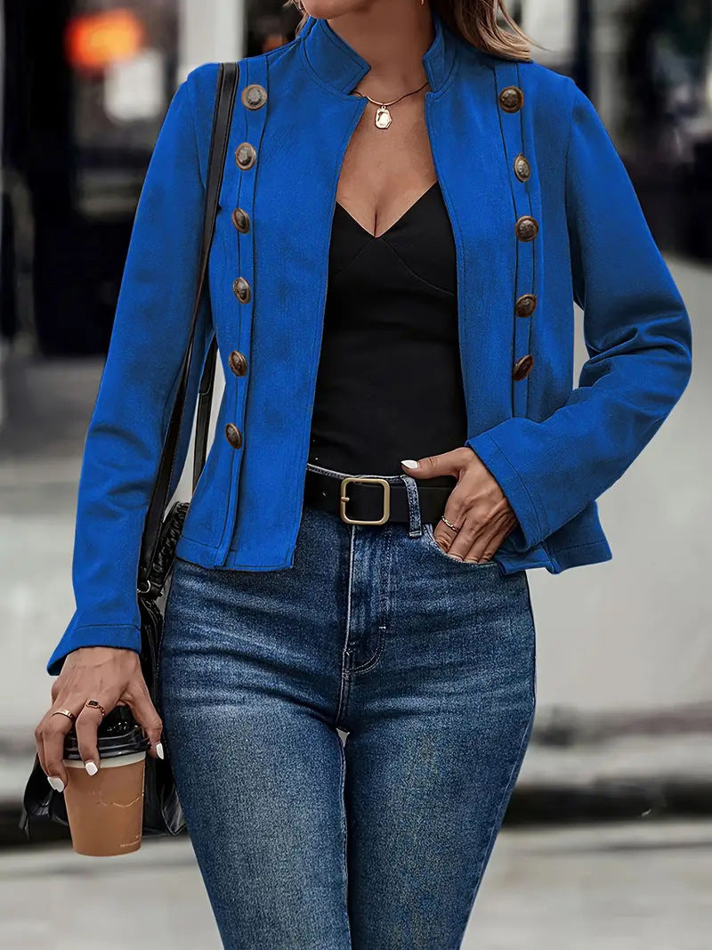 Double-row Metal Buckle Deerskin Velvet Retro Long-sleeved Coat | FioraFashion