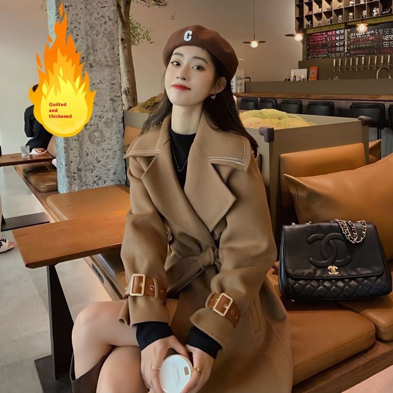 Mid-length Women&#39;s Elegant Woolen Overcoat