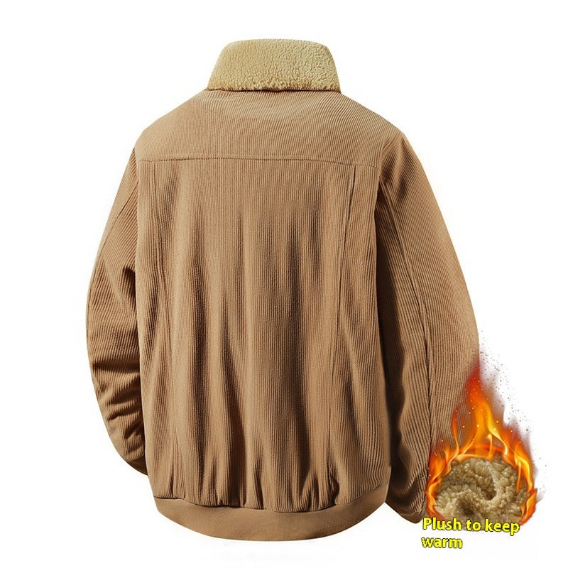 Fleece Corduroy Cotton Coat Jacket Men&#39;s Loose Casual Polo Collar Coat