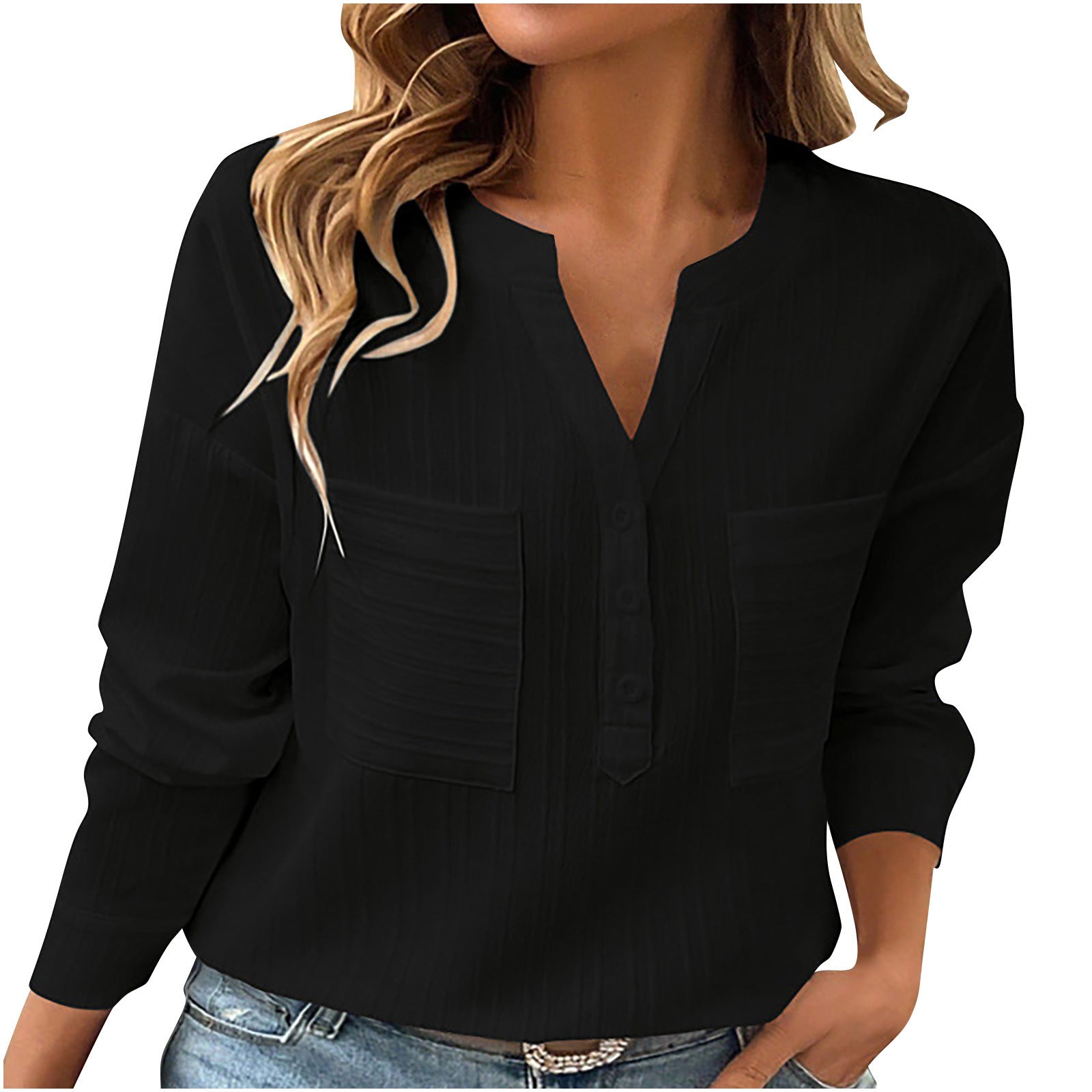 Women&#39;s Shirt V-neck Temperament Leisure Solid Color Pullover