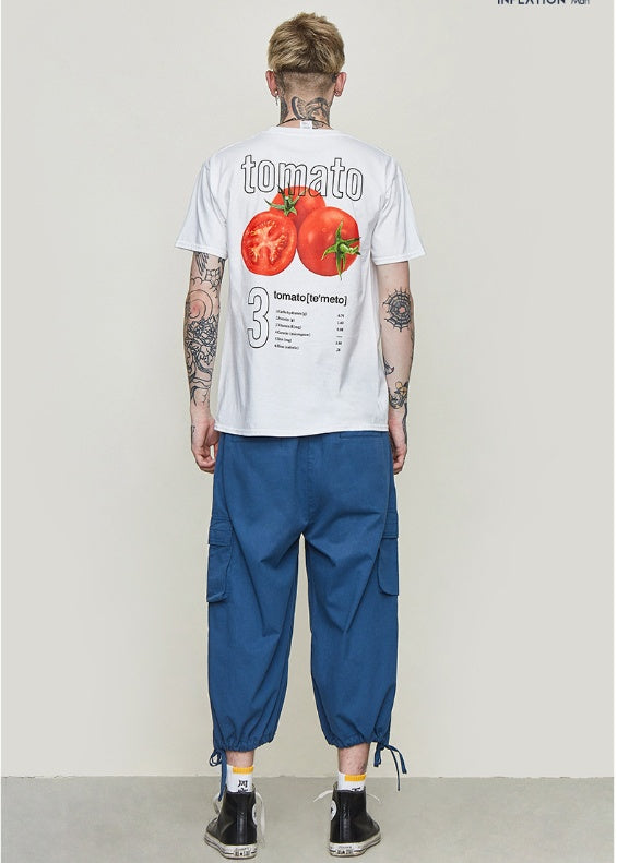 Summer new European and American street fashion vegetables broccoli printing pattern T-shirt men and women street bf personality student short sleeve