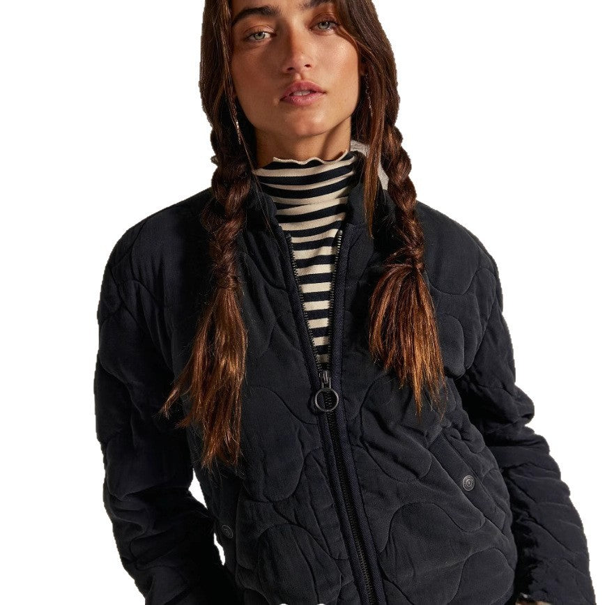 Women’s Quilted Cotton Jacket – Loose Fit Stand Collar Coat