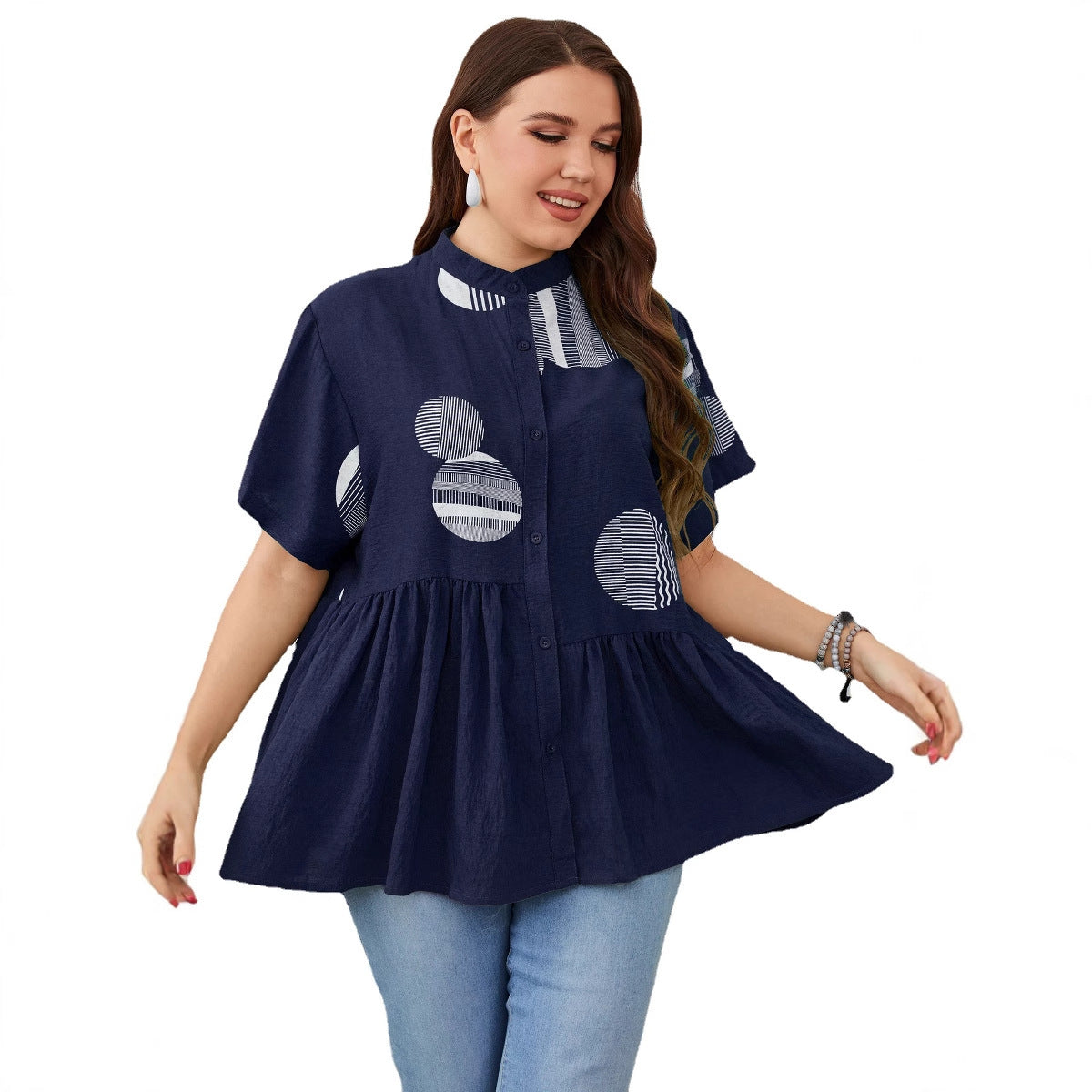 Women&#39;s Slim-fit Ruffled Short-sleeved Shirt