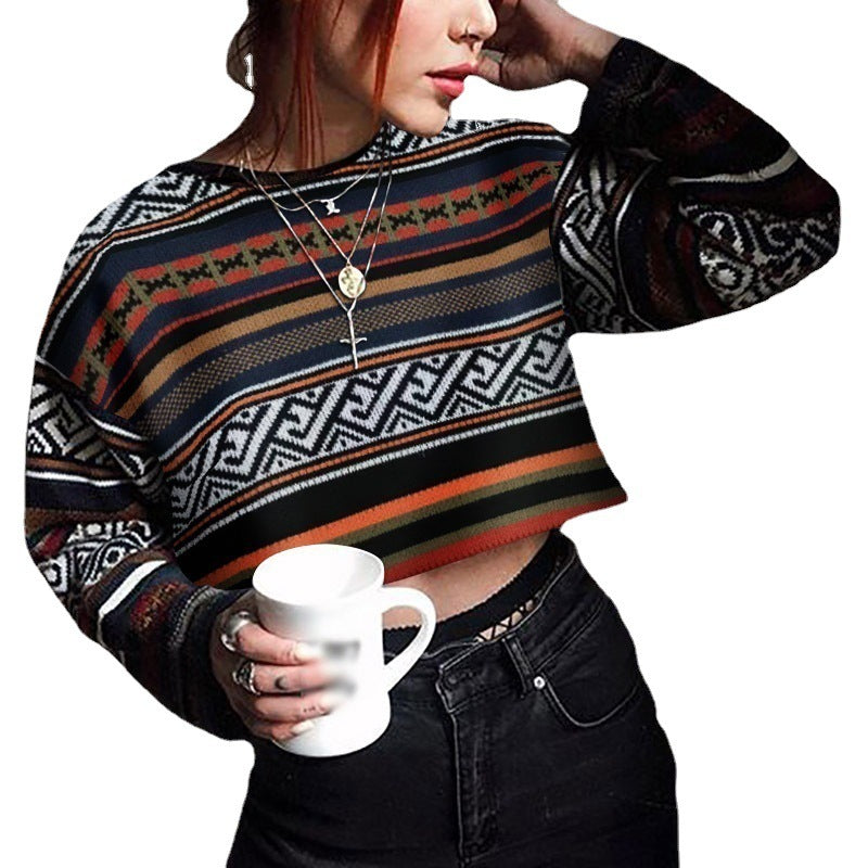 Color Matching Personality Sweater Women&#39;s Fall Winter Fashion Top