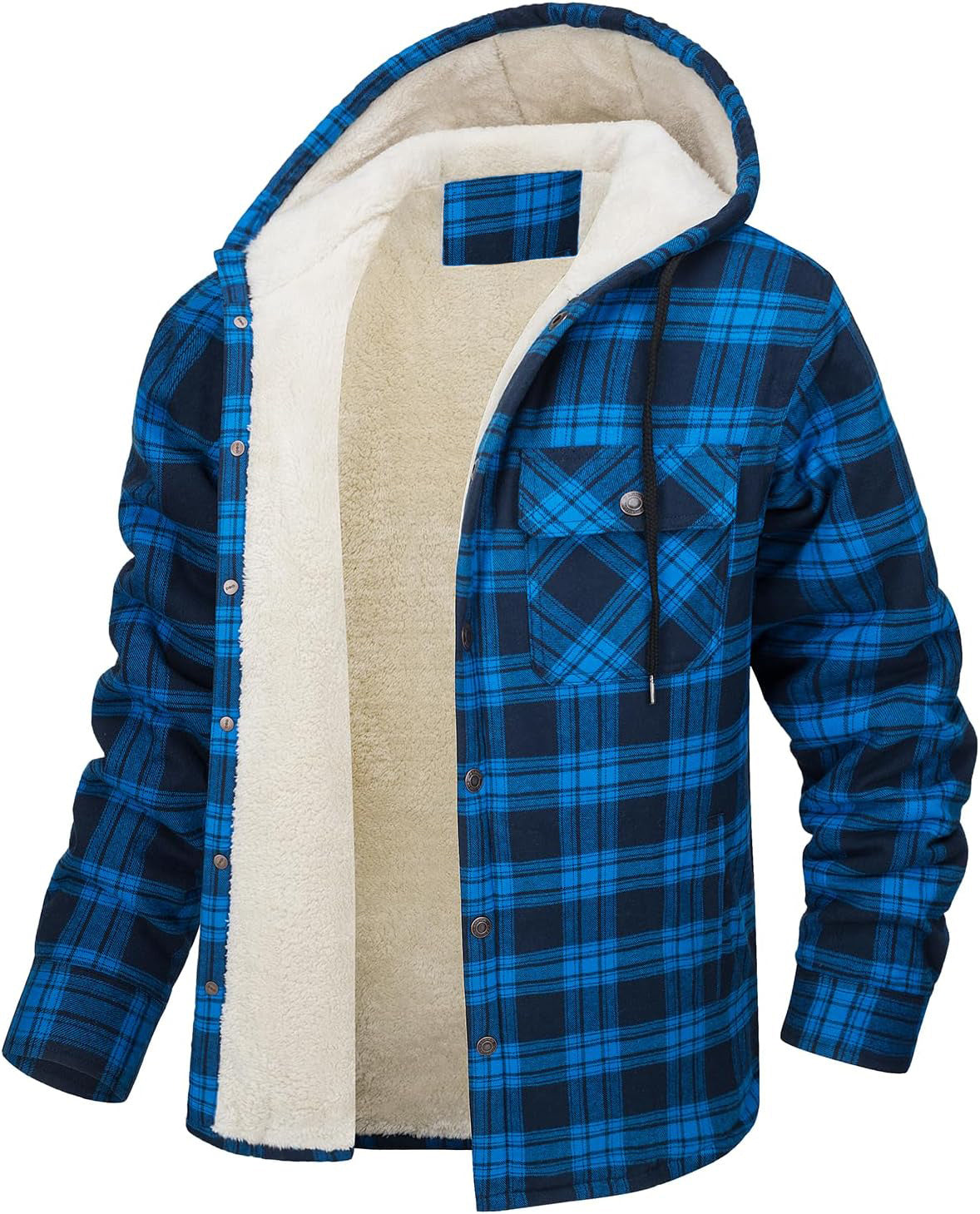 Fiorafashion Men’s Long Sleeve Hooded Plaid Coat – Fleece-Lined Winter Jacket for Casual &amp; Outdoor Wear