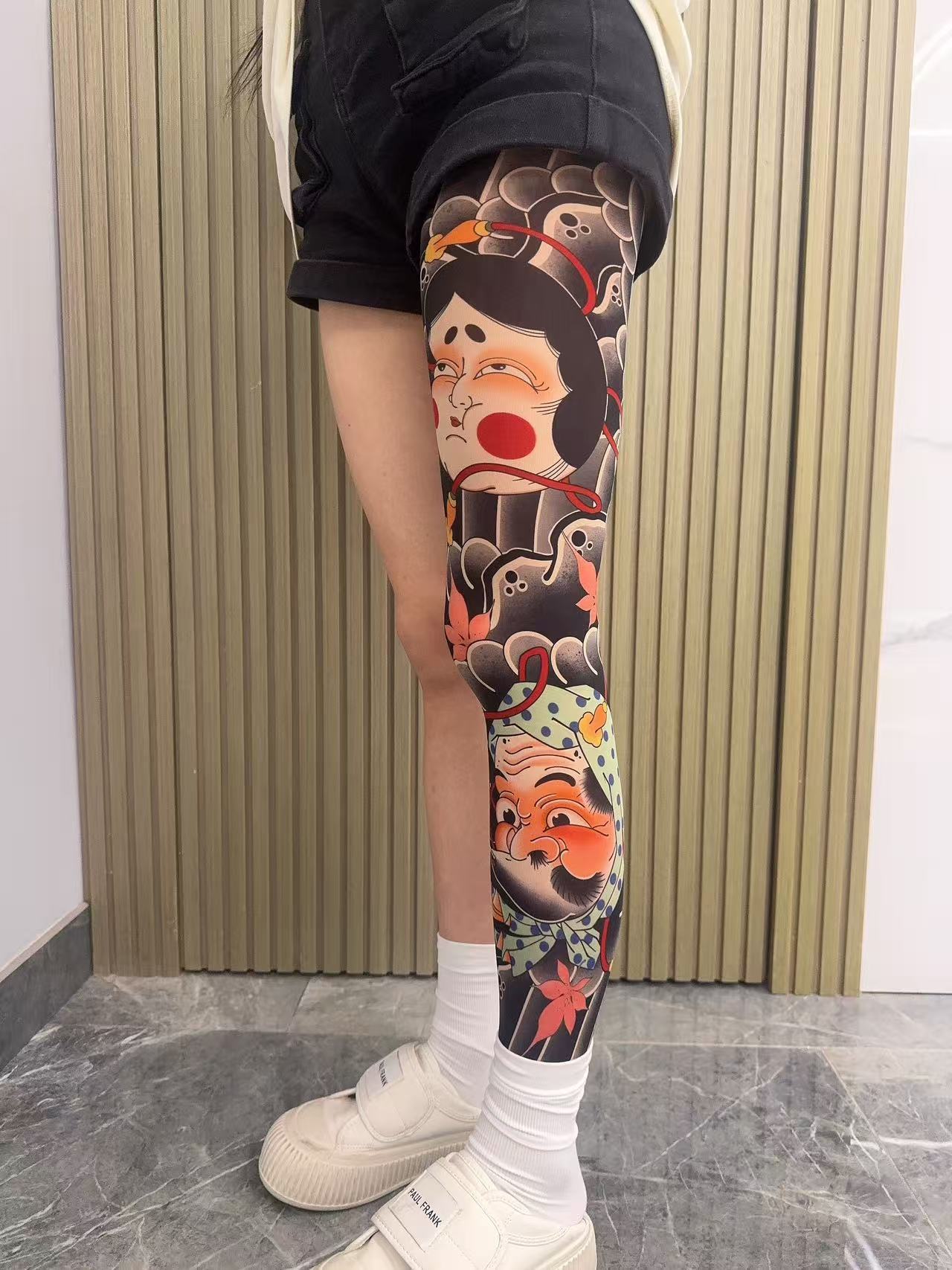 Tattoo Embroidery For Stockings Faded Single Tube Japanese Style