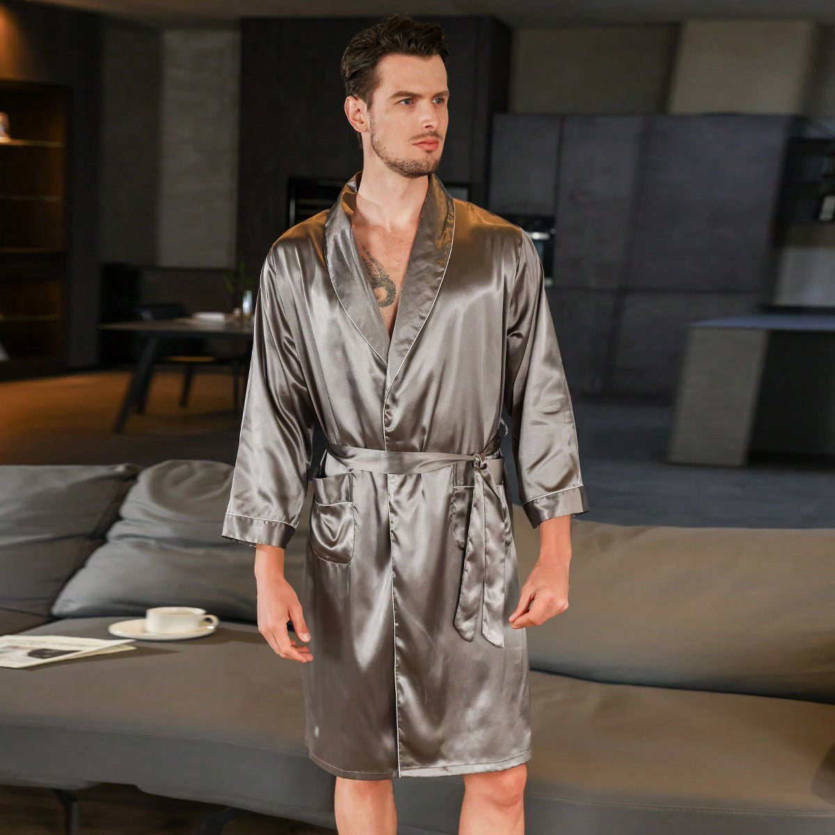 Men&#39;s Summer Silk Bathrobe Nightgown