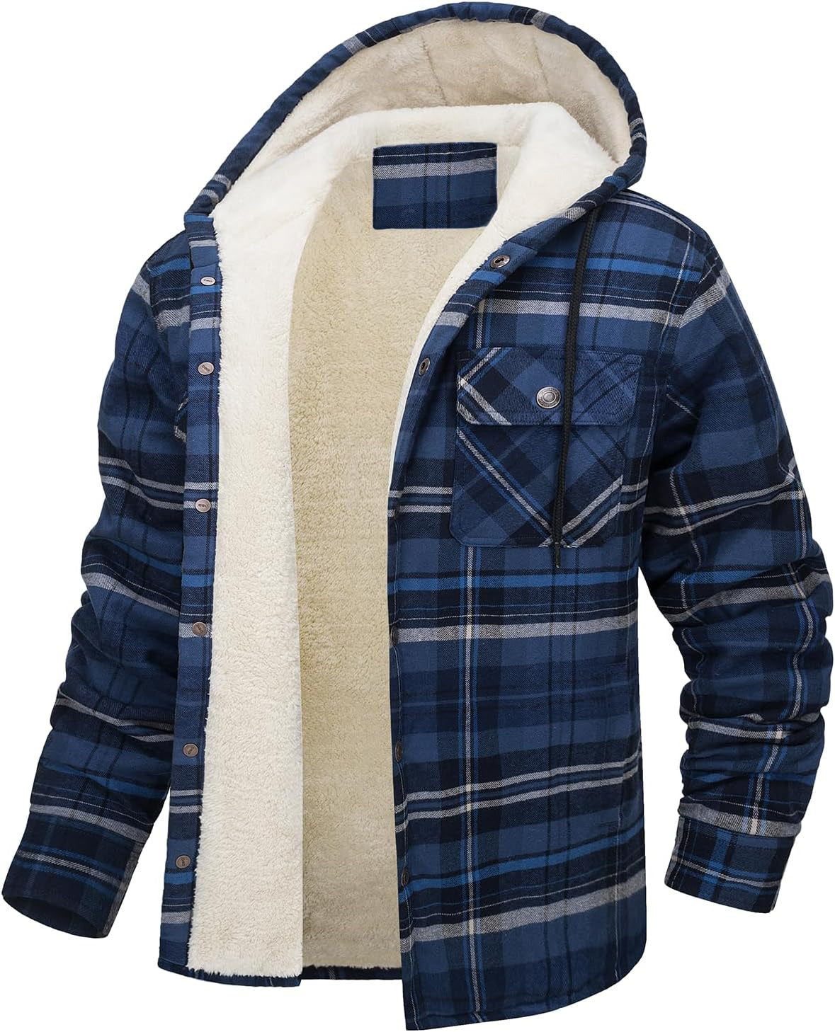 Fiorafashion Men’s Long Sleeve Hooded Plaid Coat – Fleece-Lined Winter Jacket for Casual &amp; Outdoor Wear