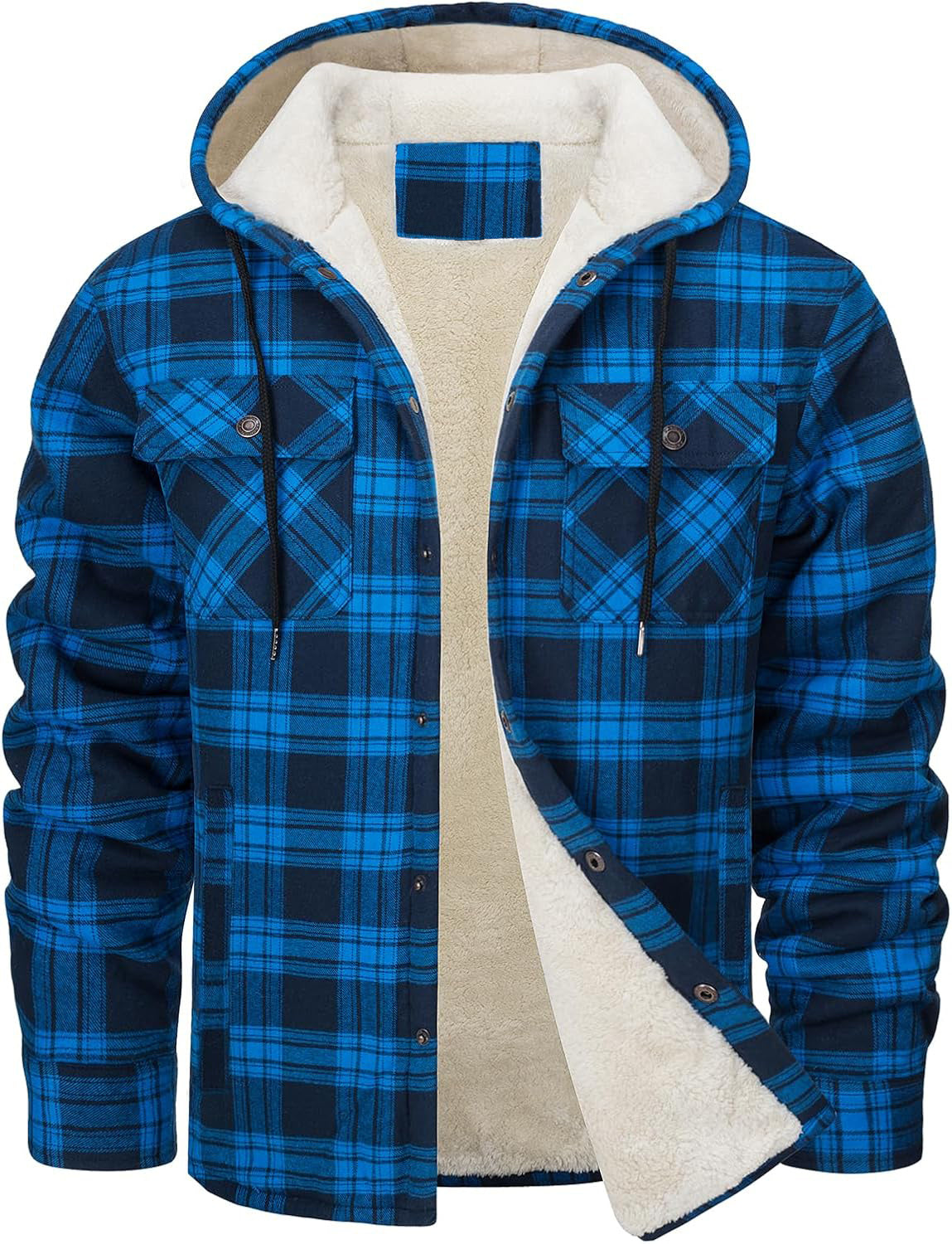 Fiorafashion Men’s Long Sleeve Hooded Plaid Coat – Fleece-Lined Winter Jacket for Casual &amp; Outdoor Wear