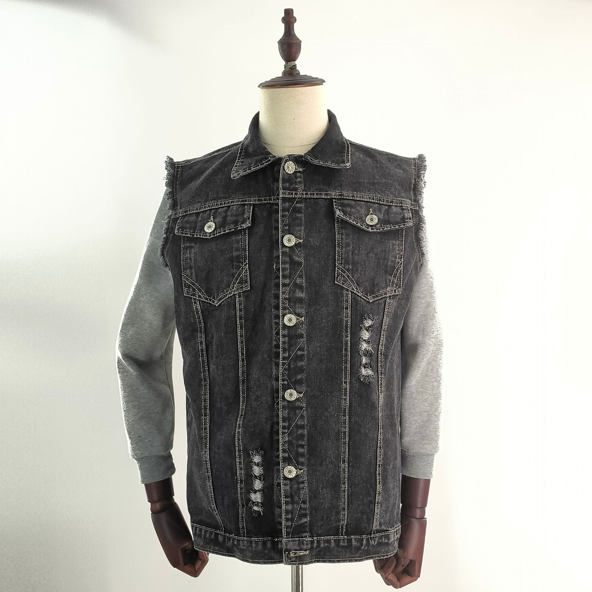 Eagle Print Street Denim Vest Coat