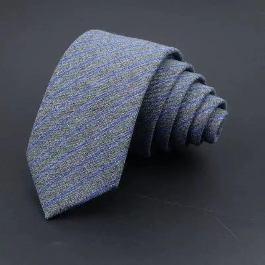Fiorafashion Men’s Business Striped Solid Color Cotton Tie – Thickened Sanded Formal Wear Necktie