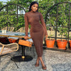 Women&#39;s Solid Color Round Neck Long Sleeve Pullover Dress