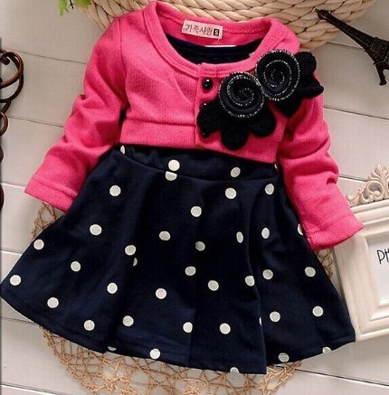 Autumn new children&#39;s long-sleeved cartoon wave point children&#39;s skirt girls cute print children&#39;s clothing Korean casual children&#39;s clothing