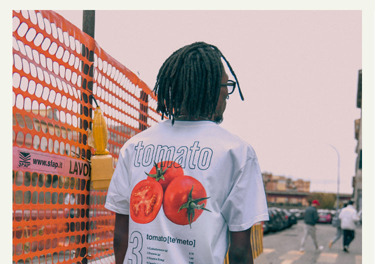 Summer new European and American street fashion vegetables broccoli printing pattern T-shirt men and women street bf personality student short sleeve