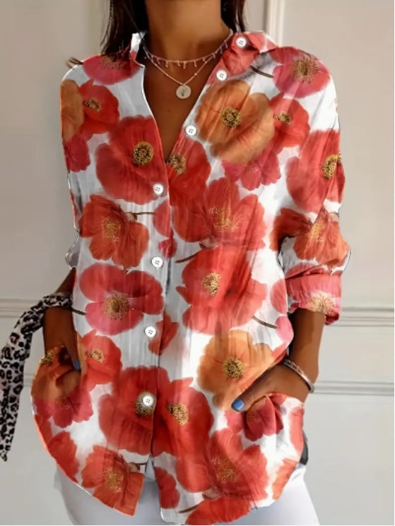 Women's Middle Eastern-Inspired Floral Print Blouse