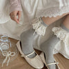 Ins Ballet Style Blogger Same Style Tube Socks Hollow Cherry Lace Bow Socks Japanese JK Girl Bunching Socks