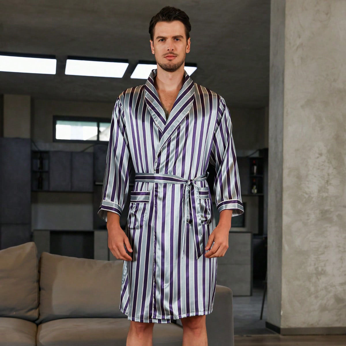 Men&#39;s Summer Silk Bathrobe Nightgown