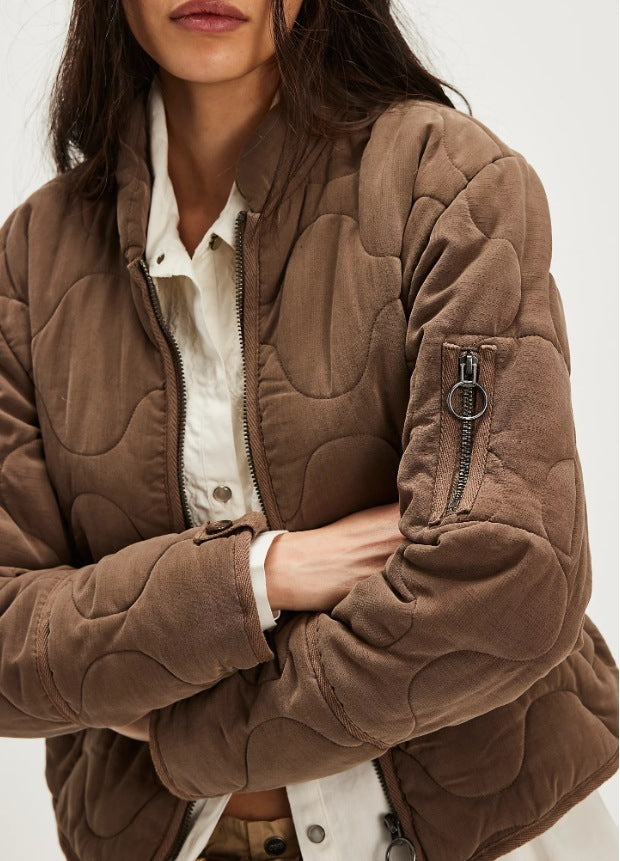 Women’s Quilted Cotton Jacket – Loose Fit Stand Collar Coat