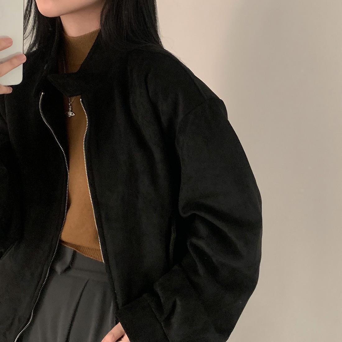 Autumn Winter Retro Warm Deerskin Velvet Double Zipper Coat Jacket | FioraFashion