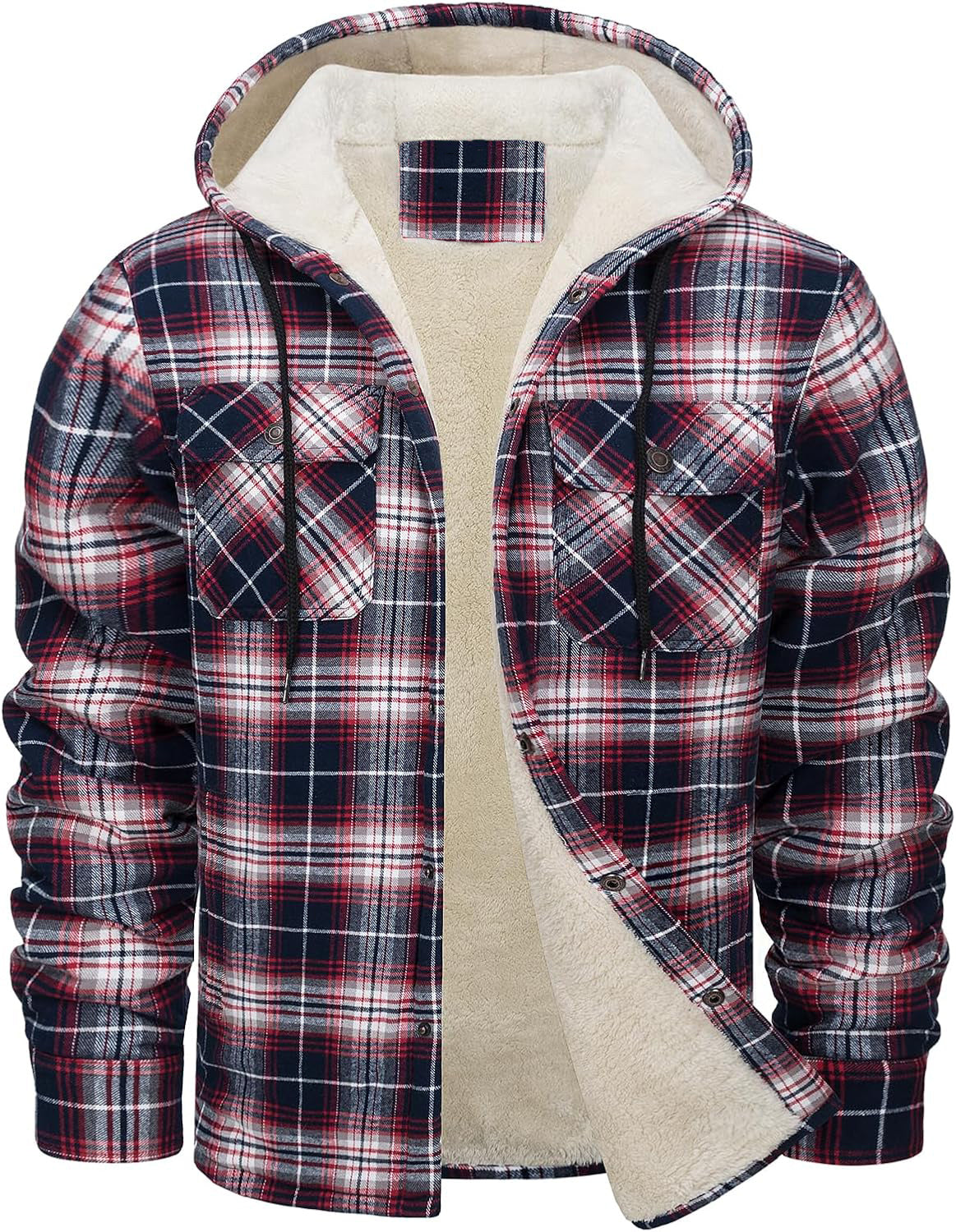 Fiorafashion Men’s Long Sleeve Hooded Plaid Coat – Fleece-Lined Winter Jacket for Casual &amp; Outdoor Wear