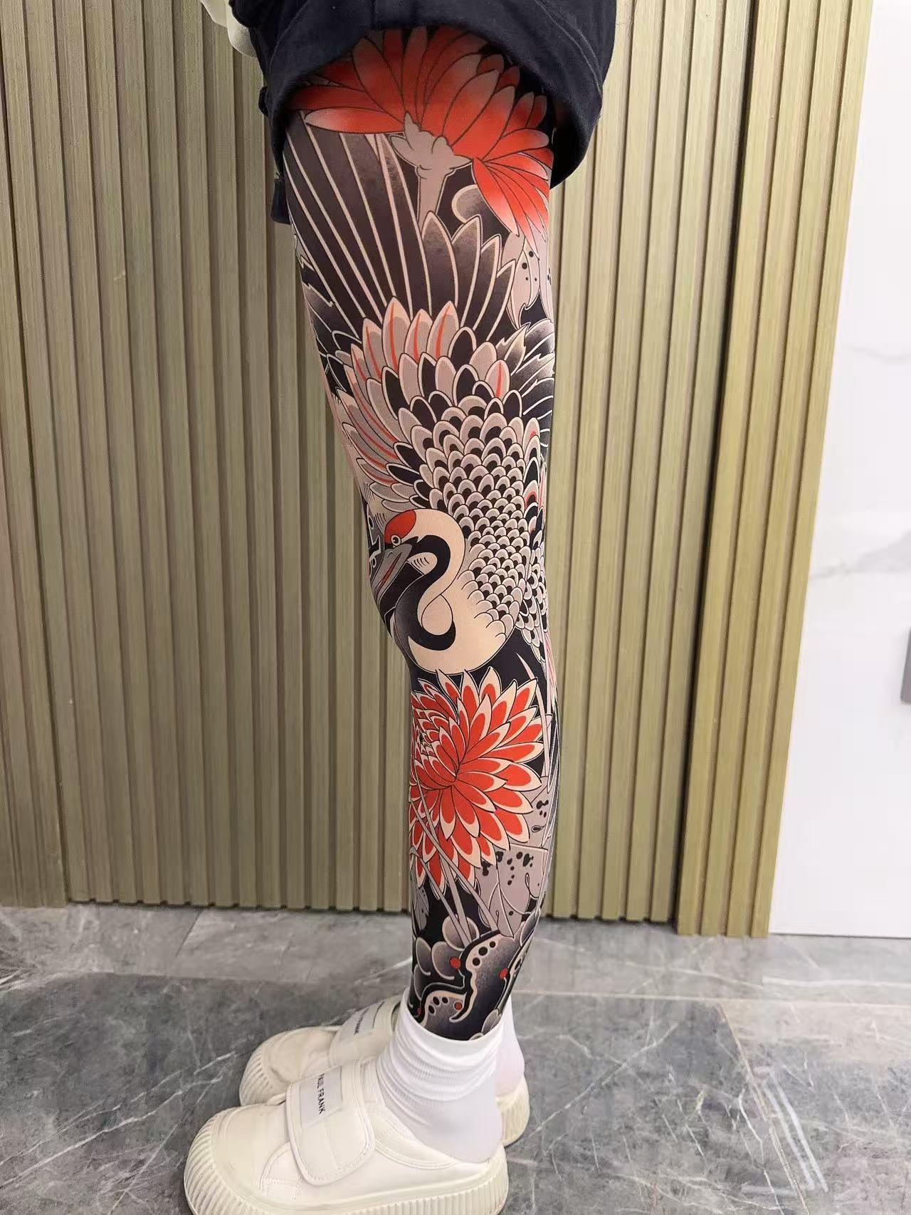 Tattoo Embroidery For Stockings Faded Single Tube Japanese Style