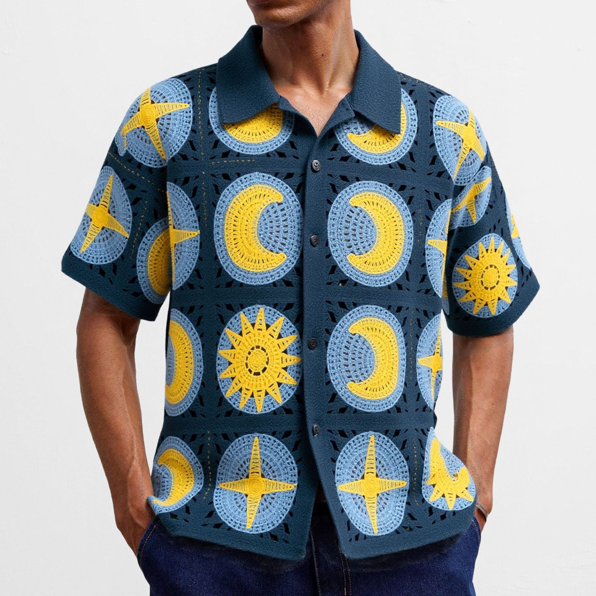 Men&#39;s Summer Short-sleeved Cardigan Sweater