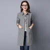 Long Sleeve Shirt Coat Cotton And Linen Plaid Loose Shirt Mid-length