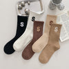 Women&#39;s Embroidered S-letter Cotton Sweat-absorbent Autumn And Winter Socks