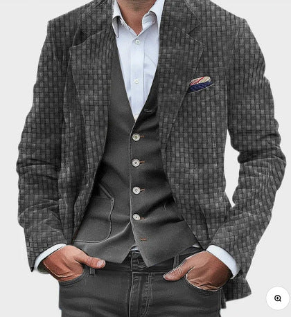 Printed Double Buckle Men&#39;s Plus Size Suit Coat