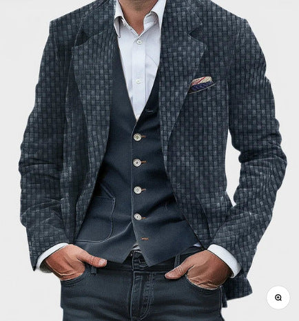 Printed Double Buckle Men&#39;s Plus Size Suit Coat