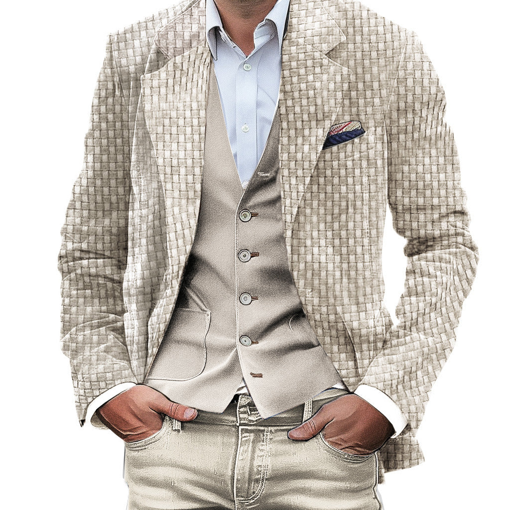Printed Double Buckle Men&#39;s Plus Size Suit Coat