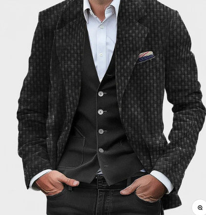 Printed Double Buckle Men&#39;s Plus Size Suit Coat