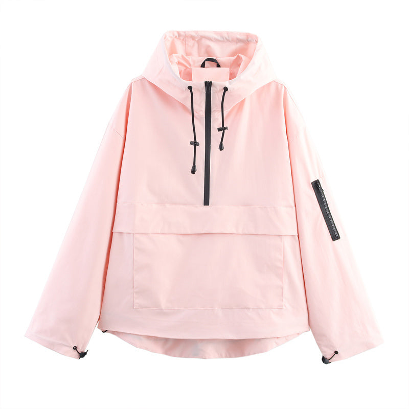 Women&#39;s Long Sleeve Zip Hooded Jacket With Pockets - Casual Sporty Windbreaker For Spring&amp;Fall