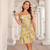 Sexy Sweet Spaghetti-strap Ruffled Printed Dress