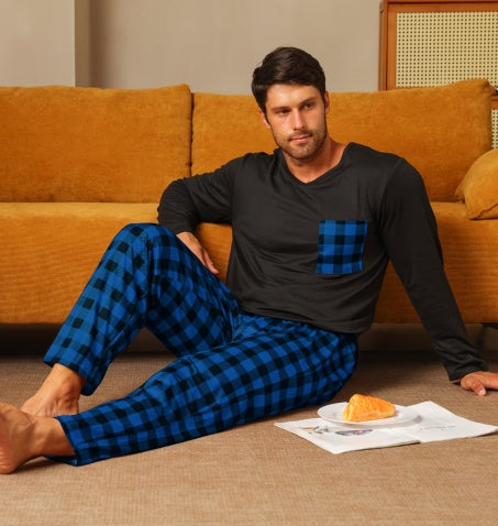 Ice Silk Long Sleeve Long Pants Men&#39;s Pajama Set