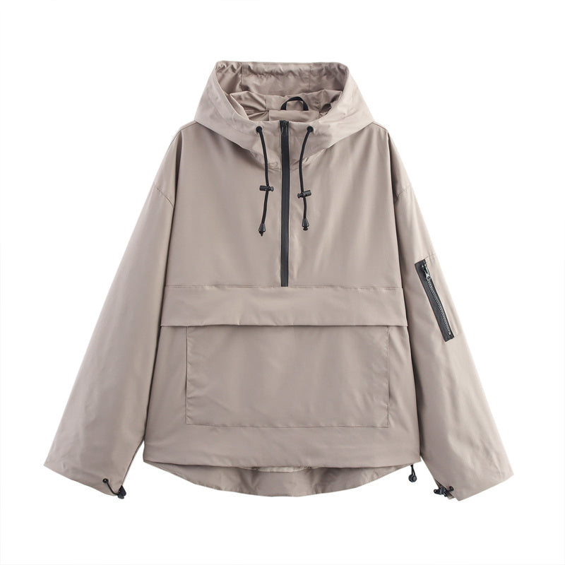 Women&#39;s Long Sleeve Zip Hooded Jacket With Pockets - Casual Sporty Windbreaker For Spring&amp;Fall