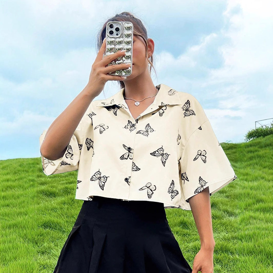 Fashion Butterfly Print Shirt Women&#39;s Clothing